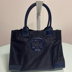 Tory Burch Elegant Navy Blue Tote with Logo